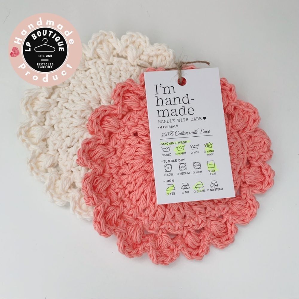 🧶Handmade Cotton Crochet Coasters set of two